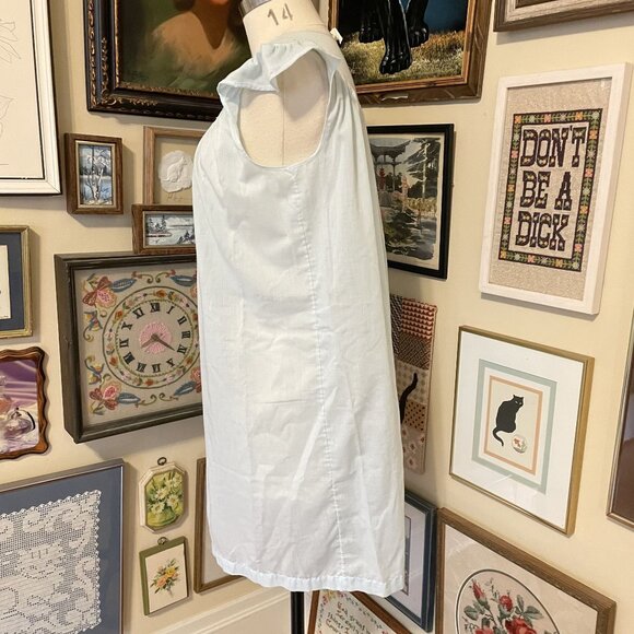 80s Vintage Light Blue Embroidered Nightgown with Lace Trim and Ruffle Sleeves L - Picture 3 of 5